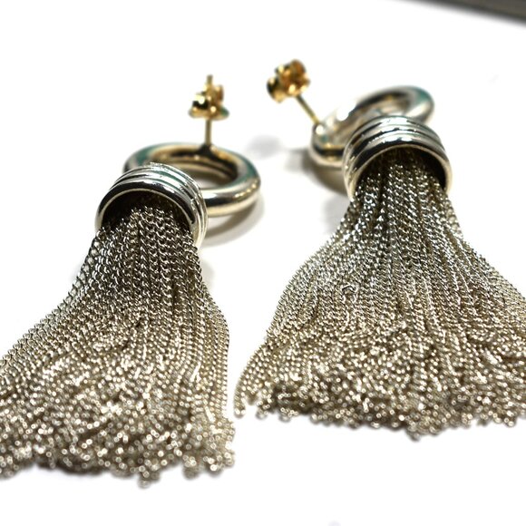 Tiffany & Co Tassel Earrings Silver 2" Dangle RARE Vintage 18K Backs & Posts Box - Picture 2 of 5